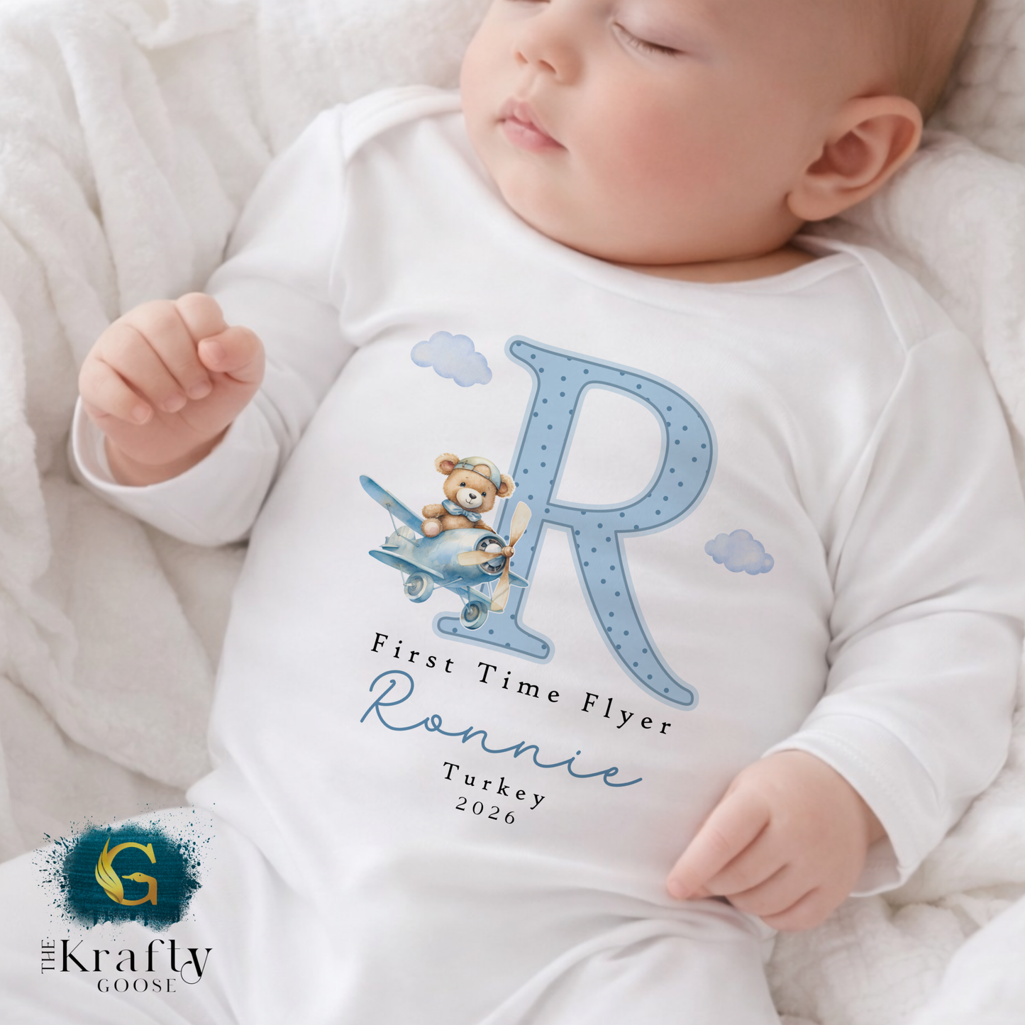 First Time Flyer - Blue Design - T-Shirt - Vest - Sleepsuit Romper - Sweater
