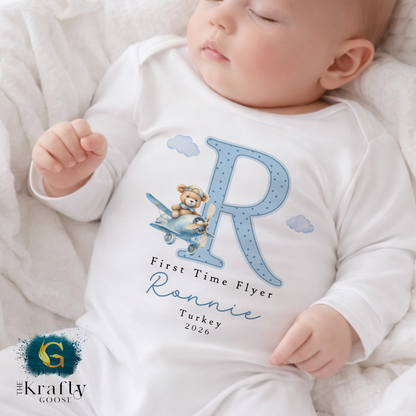 First Time Flyer - Blue Design - T-Shirt - Vest - Sleepsuit Romper - Sweater