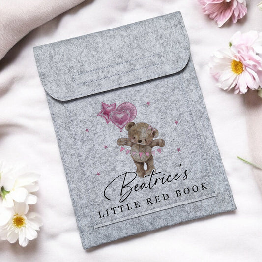 Pink or Blue Bear Design - Little Red Book Holder