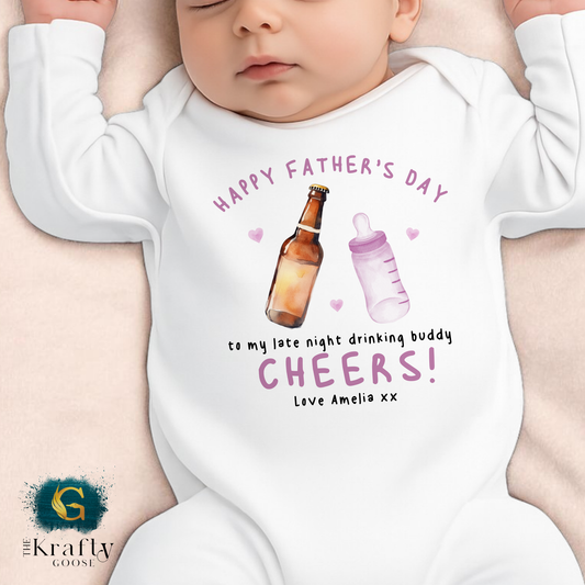 Cheers Daddy Happy Fathers Day - Pink - T-Shirt - Vest - Sleepsuit Romper - Sweater