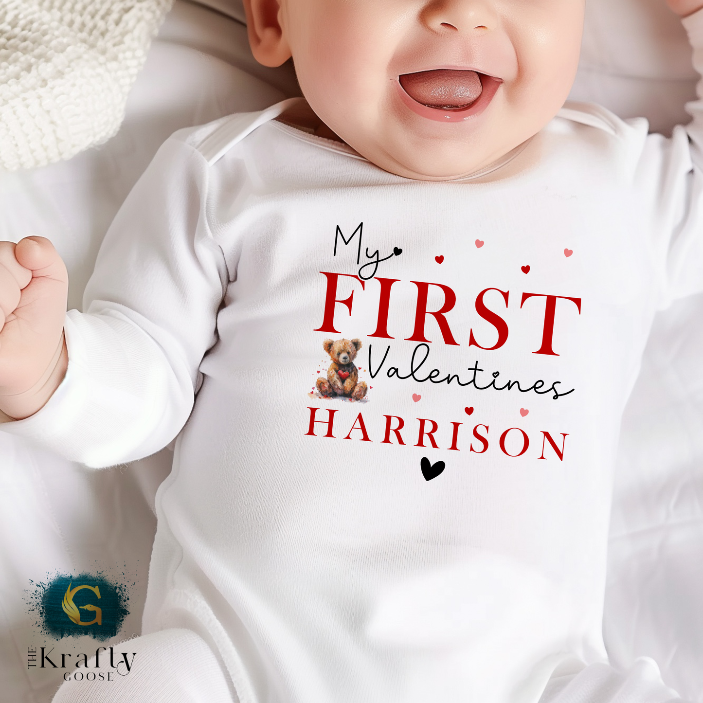 My First Valentines - Vintage Bear - Sleepsuit Romper - Vest - Bib