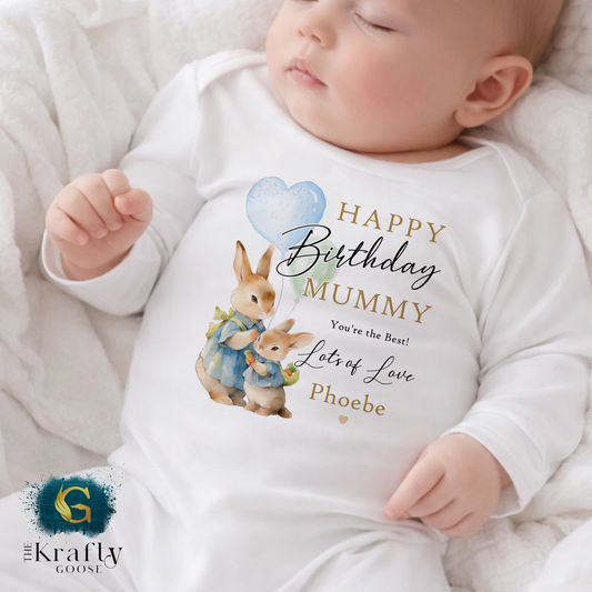 Happy Birthday Mummy - Rabbit Design - T-Shirt - Vest - Sleepsuit Romper