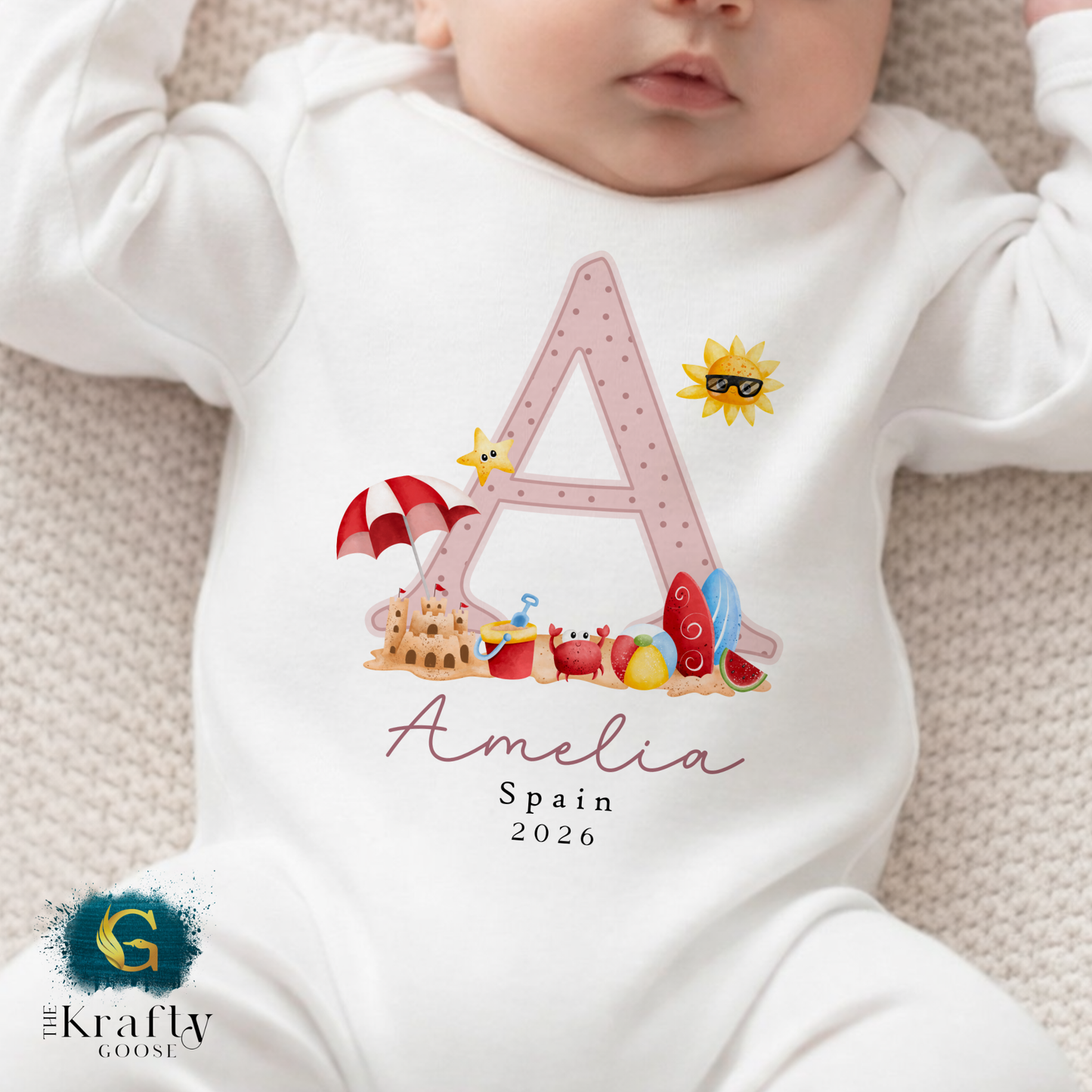 My First Holiday - Beach Scene - T-Shirt - Vest - Sleepsuit Romper - Sweater
