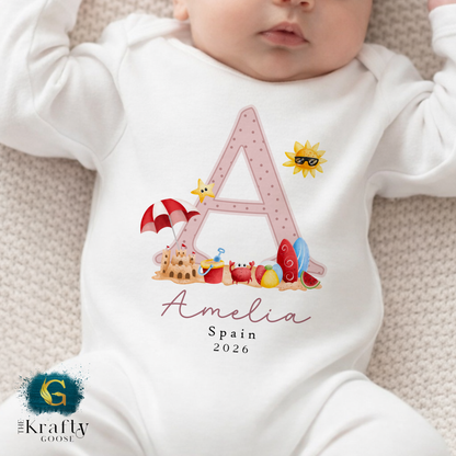 My First Holiday - Beach Scene - T-Shirt - Vest - Sleepsuit Romper - Sweater