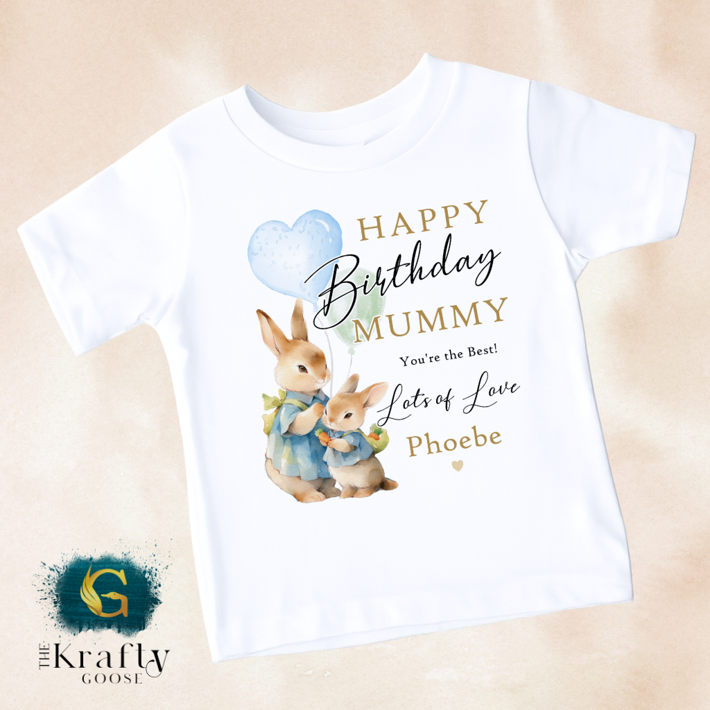 Happy Birthday Mummy - Rabbit Design - T-Shirt - Vest - Sleepsuit Romper