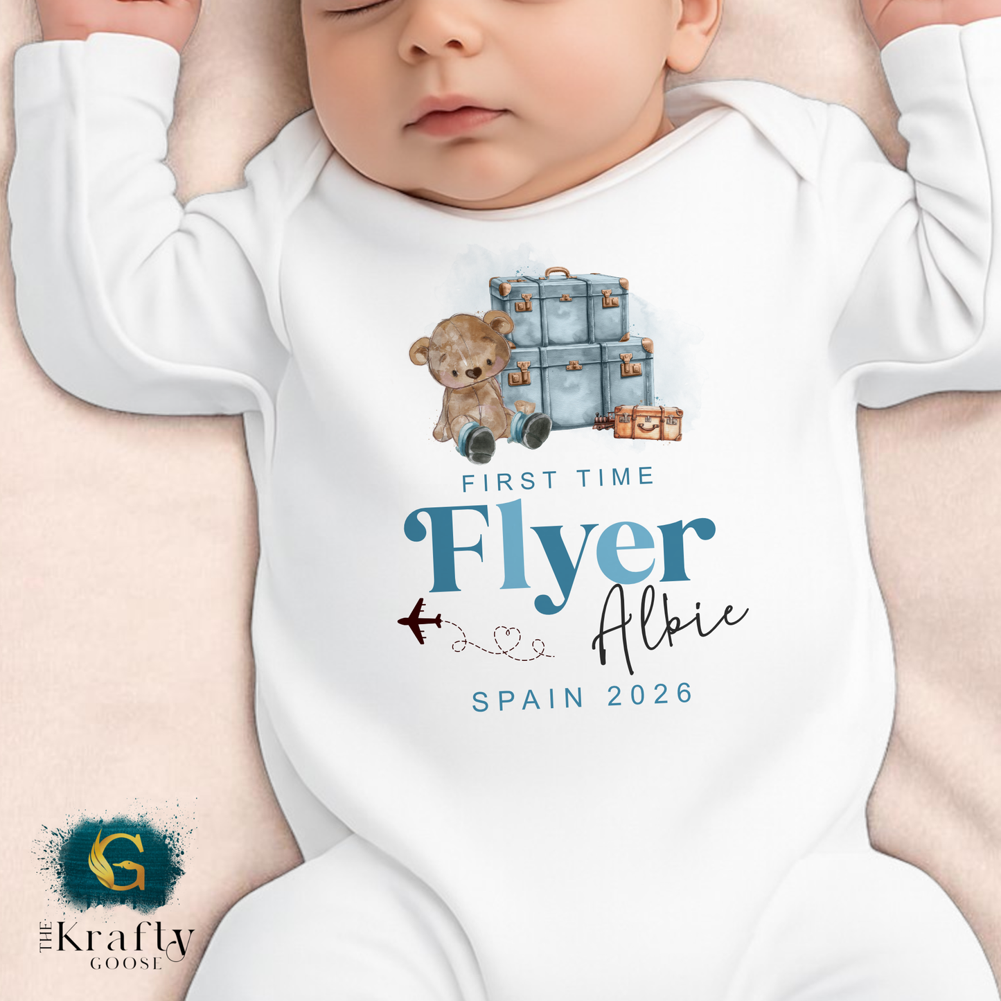 First Time Flyer Baby Vest - Bear Design - Blue