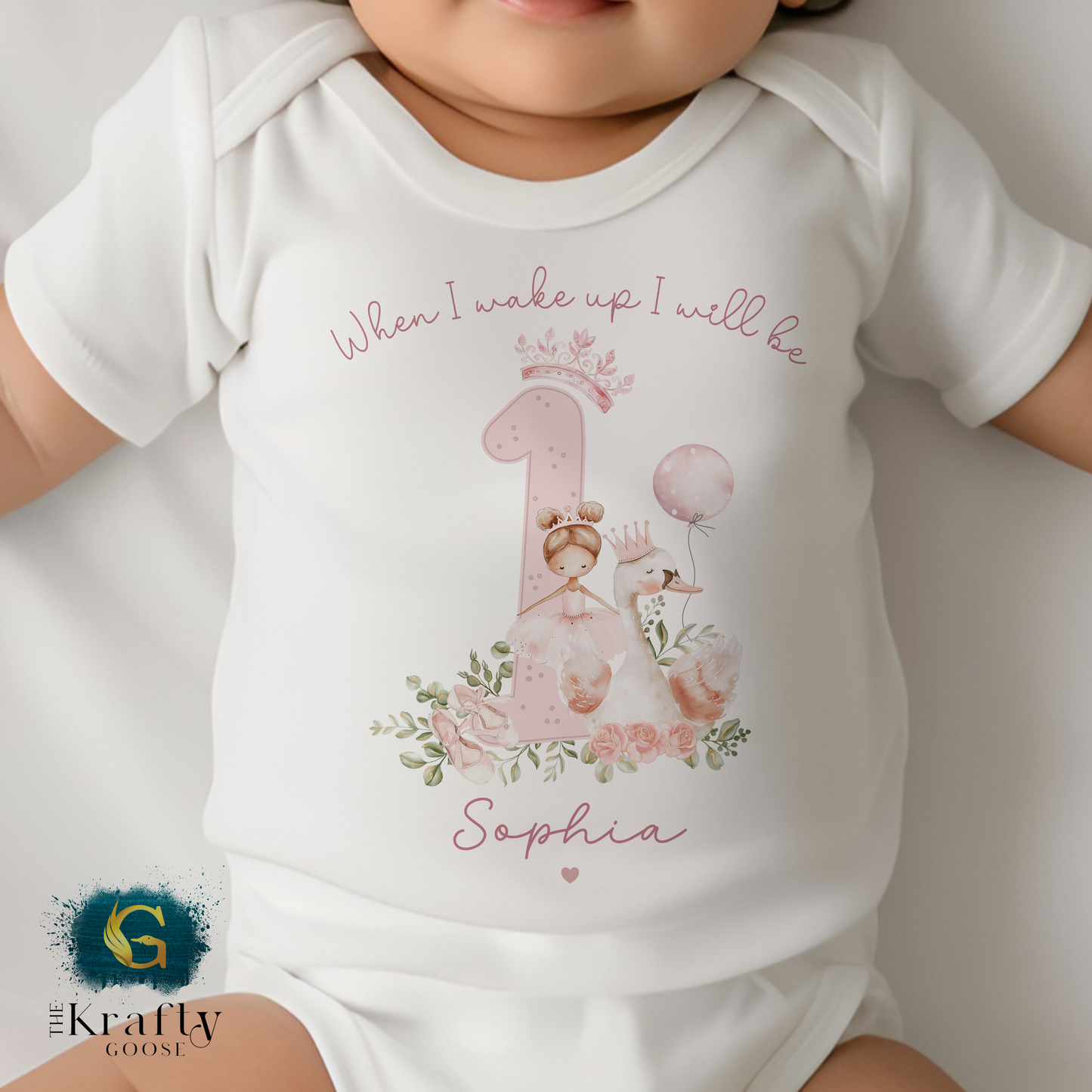 1st Birthday - When I Wake Up - Ballerina Swan Design