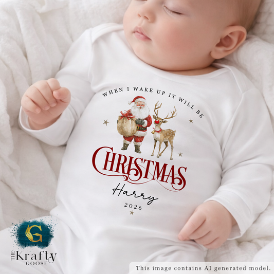 When I Wake Up - Christmas Romper - Santa and Reindeer Design