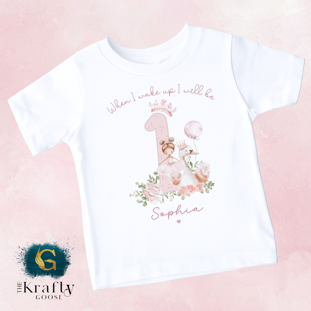 1st Birthday - When I Wake Up - Ballerina Swan Design