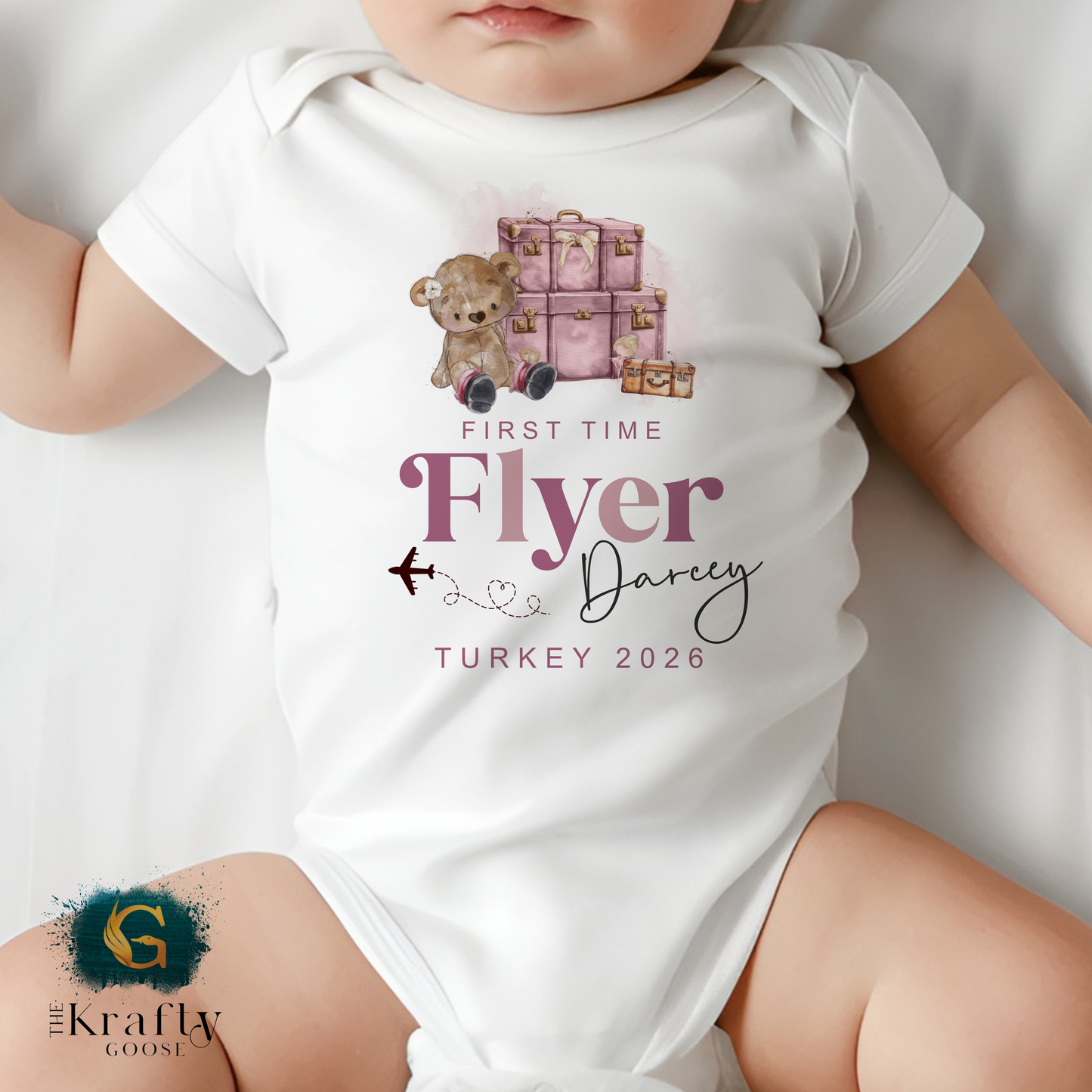 First Time Flyer Baby Vest - Bear Design - Pink