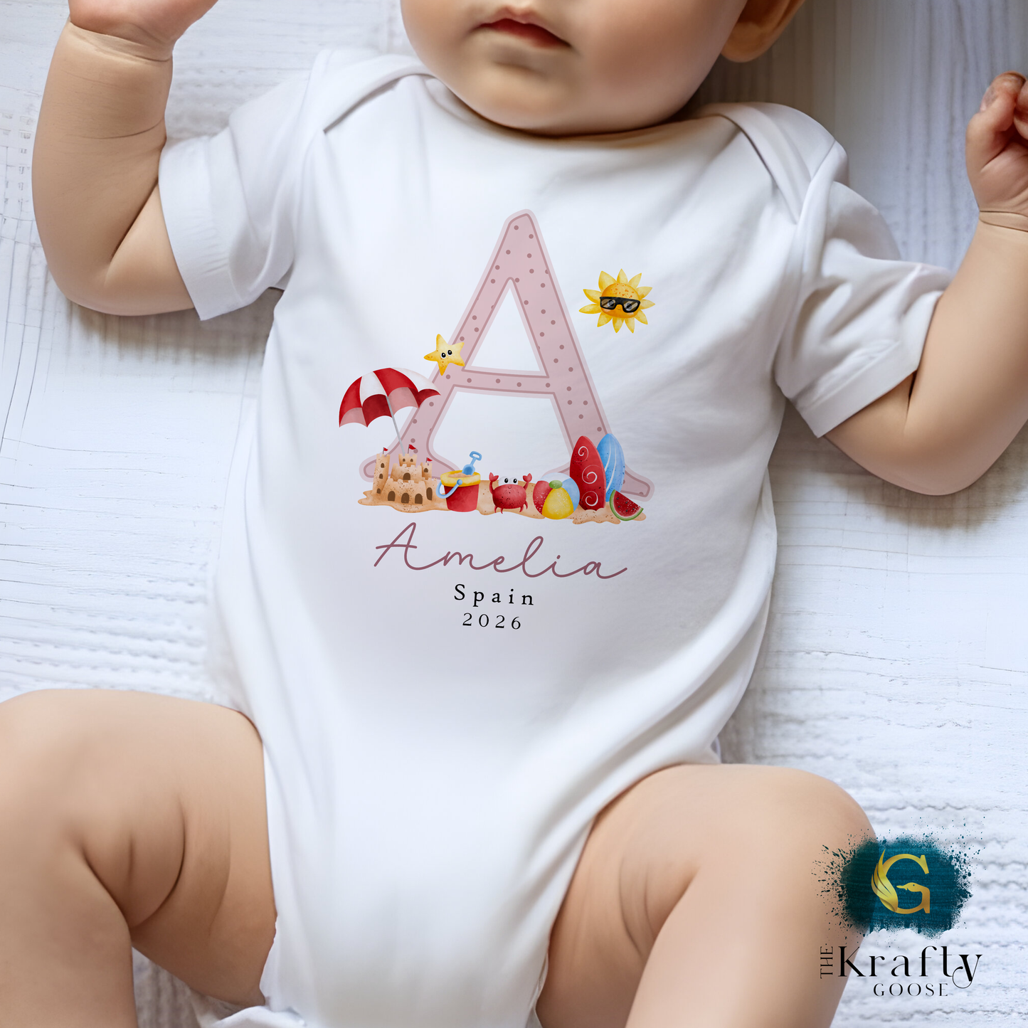 My First Holiday - Beach Scene - T-Shirt - Vest - Sleepsuit Romper - Sweater