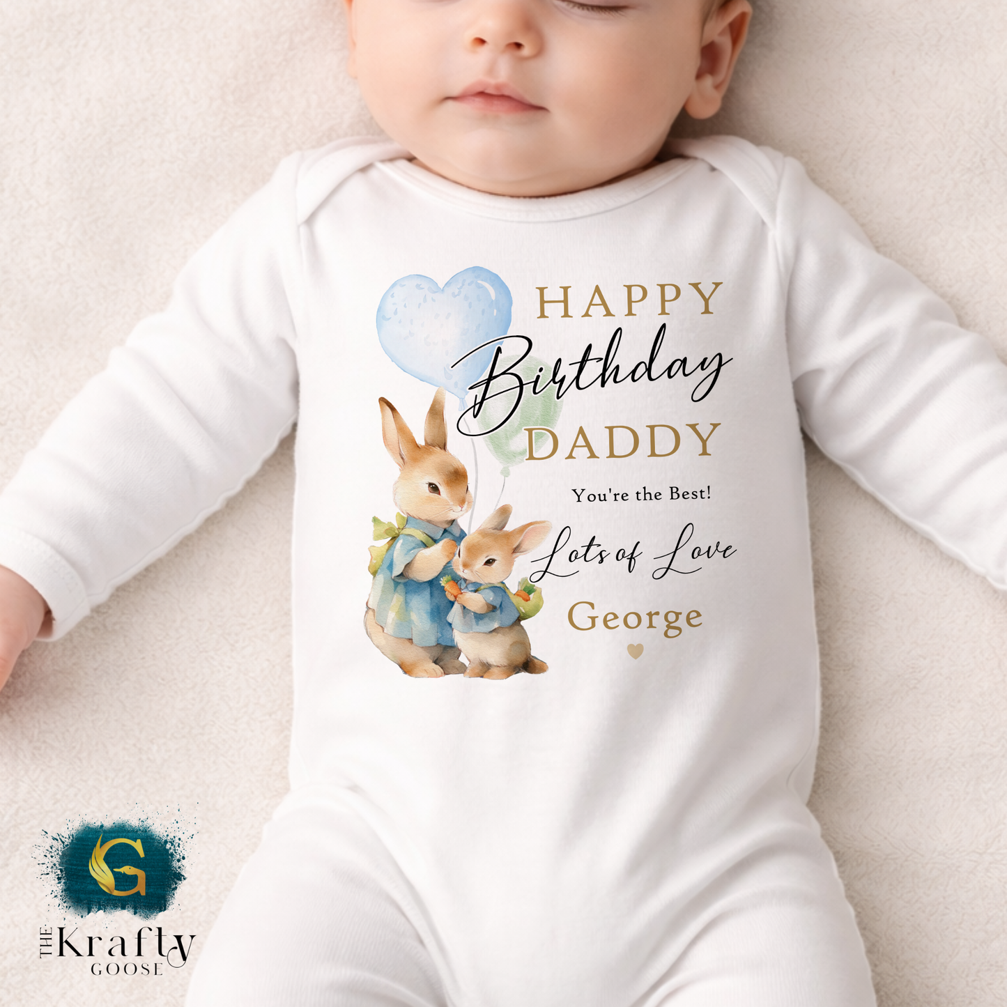 Happy Birthday Daddy - Rabbit Design - T-Shirt - Vest - Sleepsuit Romper