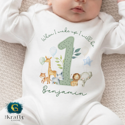 1st Birthday - When I Wake Up - Green Jungle Safari Animals