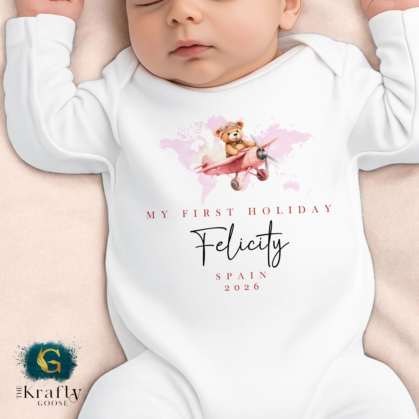 My First Holiday Baby - Plane Design - Pink