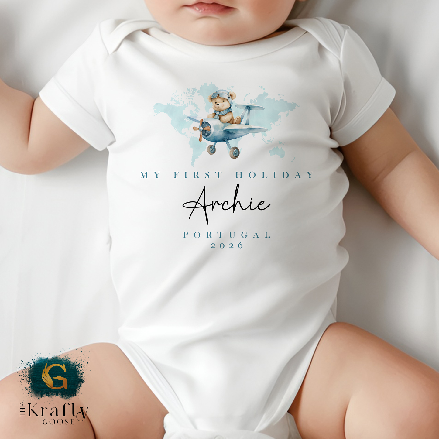 My First Holiday Baby - Plane Design - Blue