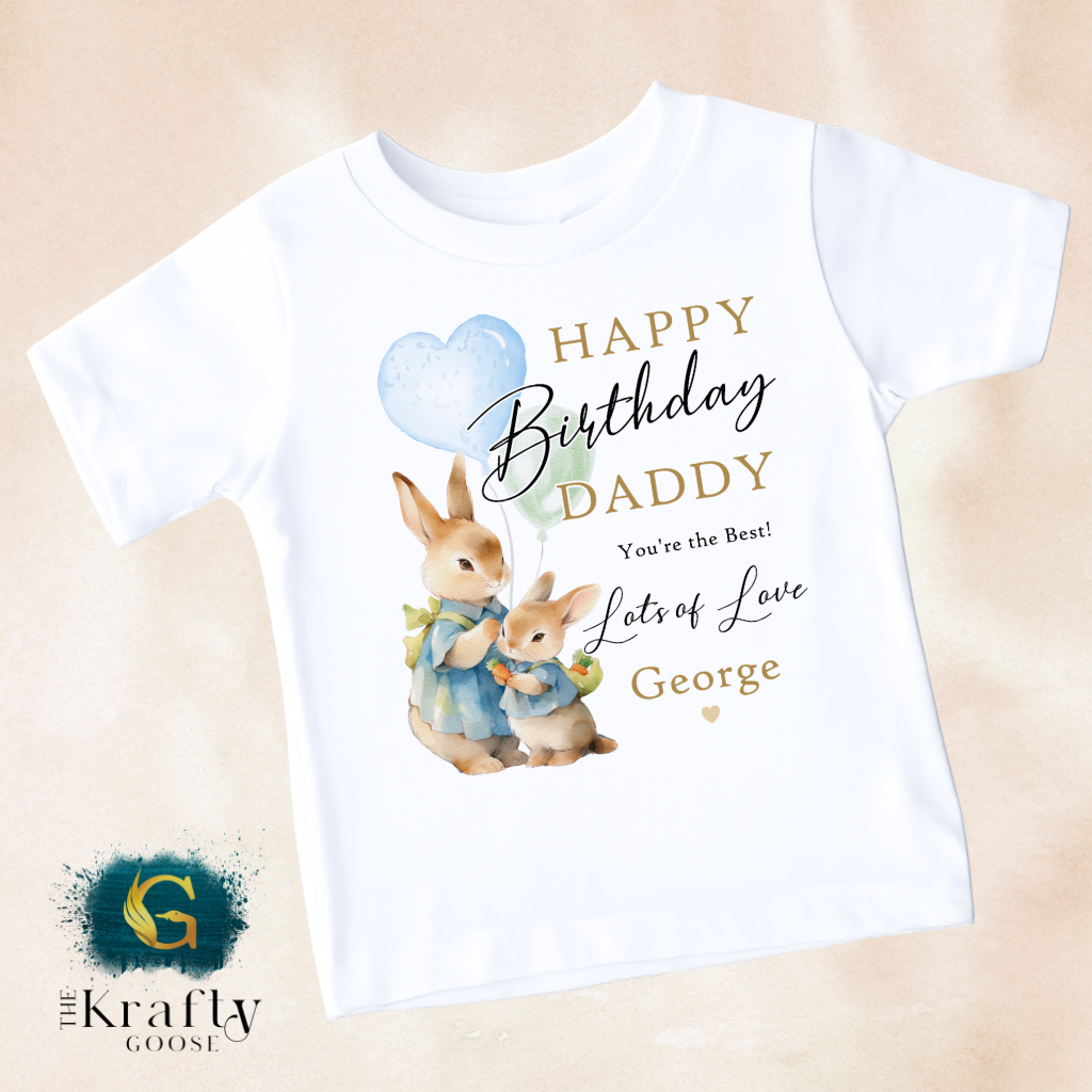 Happy Birthday Daddy - Rabbit Design - T-Shirt - Vest - Sleepsuit Romper