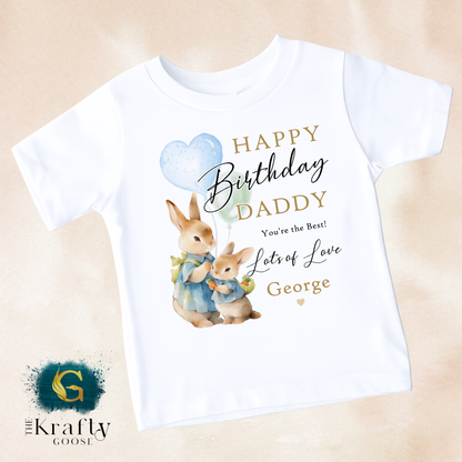 Happy Birthday Daddy - Rabbit Design - T-Shirt - Vest - Sleepsuit Romper
