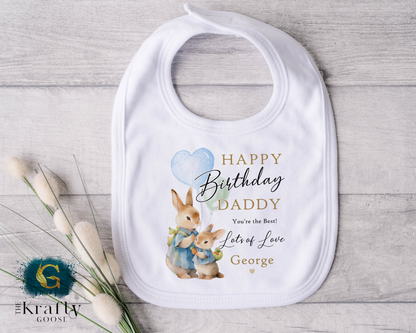 Happy Birthday Daddy - Rabbit Design - T-Shirt - Vest - Sleepsuit Romper