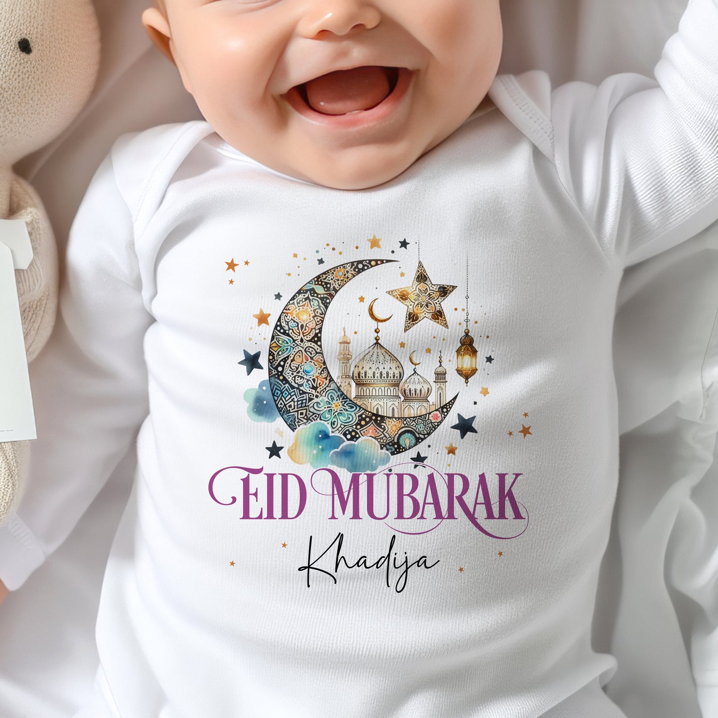 Personalised Eid Mubarak Ramadan Crescent Baby Outfit