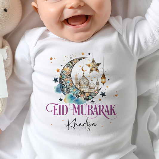 Personalised Eid Mubarak Ramadan Crescent Baby Outfit