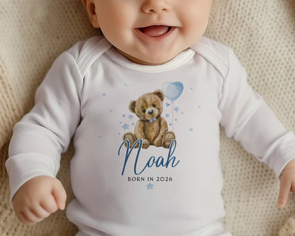 Born in 2026 - Blue Teddy Bear Balloon Design