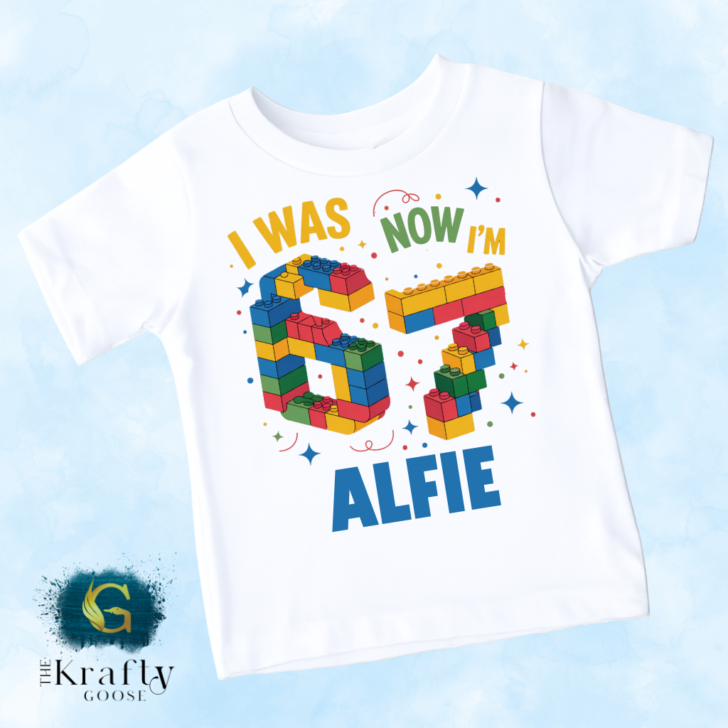 I Was 6 Now I'm 7 Birthday T-Shirt - Building Block Design