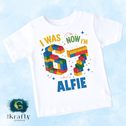 I Was 6 Now I'm 7 Birthday T-Shirt - Building Block Design