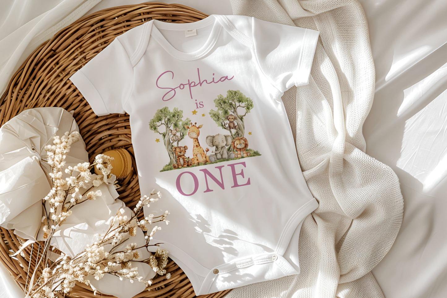 First Birthday Outfit - Jungle Safari - Blue Pink or Green