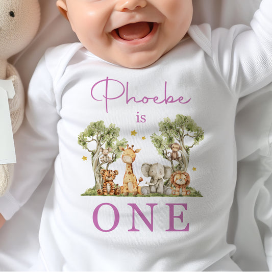 First Birthday Outfit - Jungle Safari - Blue Pink or Green