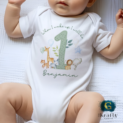 1st Birthday - When I Wake Up - Green Jungle Safari Animals