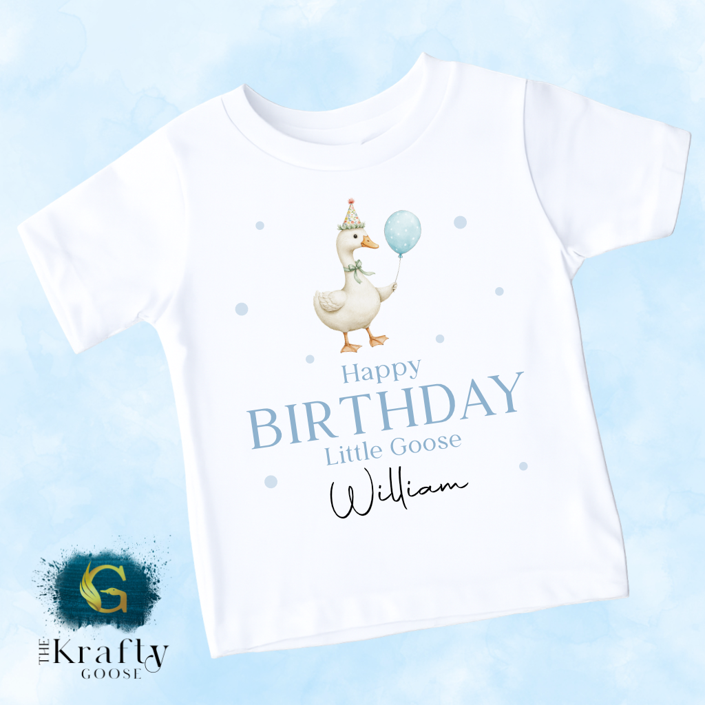 Little Goose Birthday T-Shirt - Blue Design