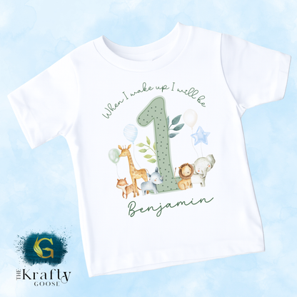 1st Birthday - When I Wake Up - Green Jungle Safari Animals