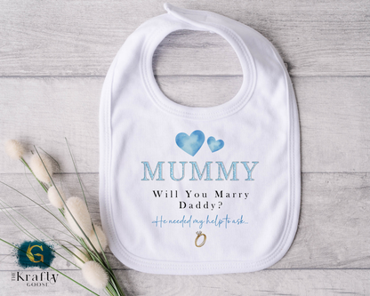 Mummy Will You Marry Daddy - Blue Hearts - T-Shirt - Vest - Sleepsuit Romper
