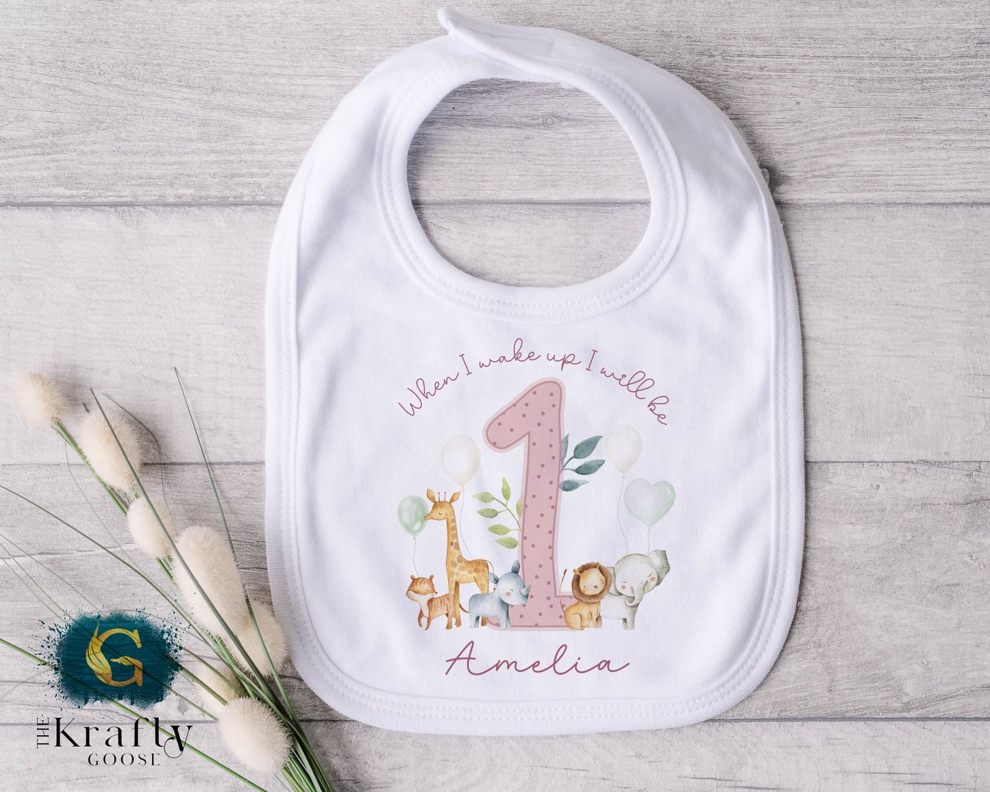 1st Birthday - When I Wake Up - Pink Jungle Safari Animals