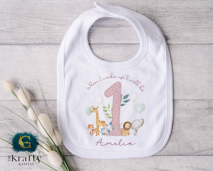 1st Birthday - When I Wake Up - Pink Jungle Safari Animals