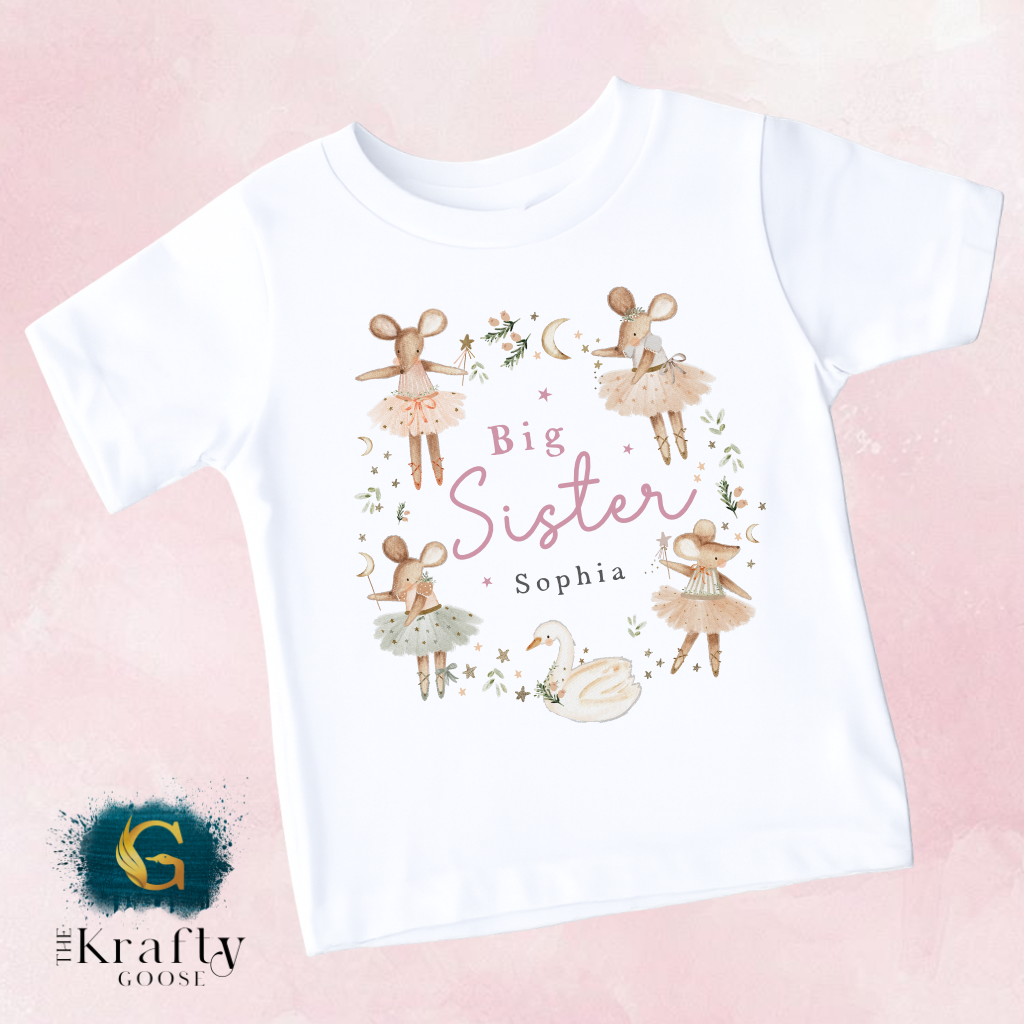 Matching Sister Outfit - Ballerina Mouse Wreath - T-Shirt, Sweatshirt, Baby Romper Vest Bib