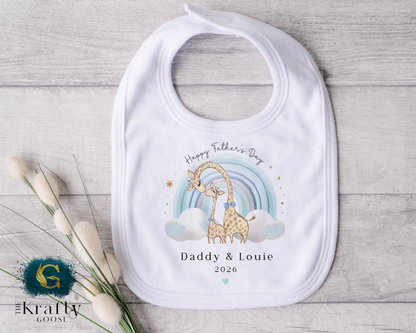 Happy Fathers Day - Blue Rainbow Giraffe - T-Shirt - Vest - Sleepsuit Romper - Sweater