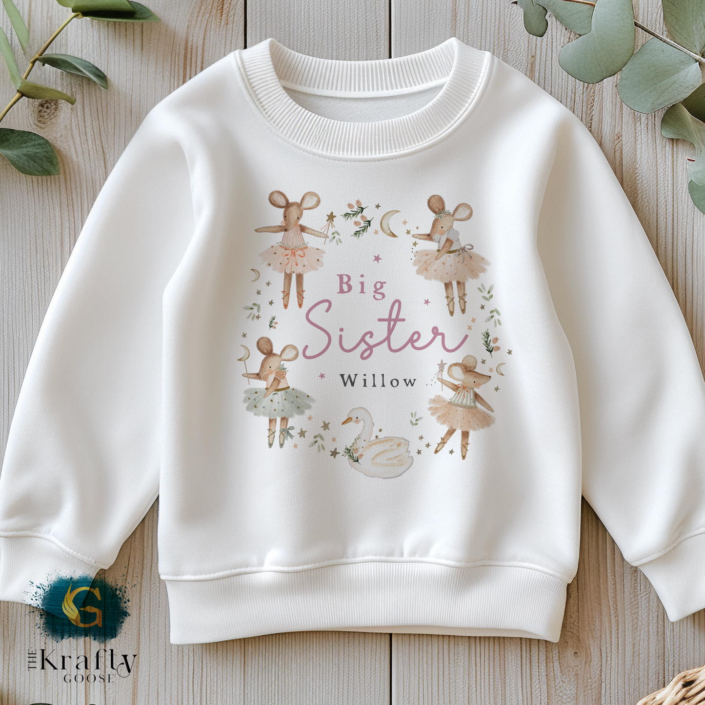 Matching Sister Outfit - Ballerina Mouse Wreath - T-Shirt, Sweatshirt, Baby Romper Vest Bib