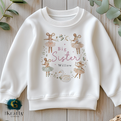 Matching Sister Outfit - Ballerina Mouse Wreath - T-Shirt, Sweatshirt, Baby Romper Vest Bib