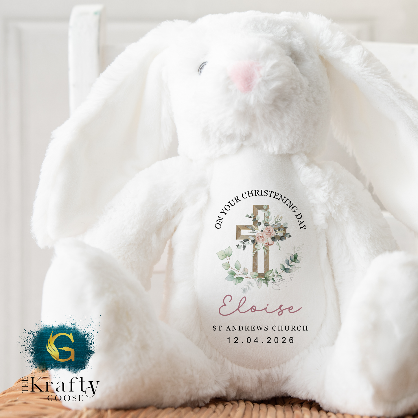 Christening Soft Toy - Flower Cross Design