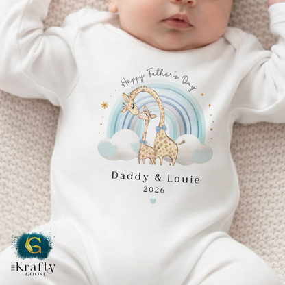 Happy Fathers Day - Blue Rainbow Giraffe - T-Shirt - Vest - Sleepsuit Romper - Sweater