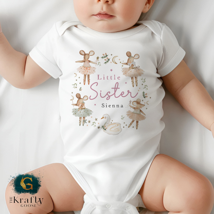 Matching Sister Outfit - Ballerina Mouse Wreath - T-Shirt, Sweatshirt, Baby Romper Vest Bib