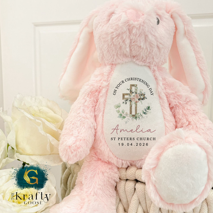 Christening Soft Toy - Flower Cross Design