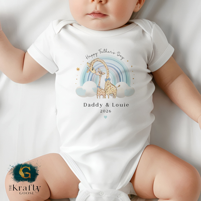 Happy Fathers Day - Blue Rainbow Giraffe - T-Shirt - Vest - Sleepsuit Romper - Sweater