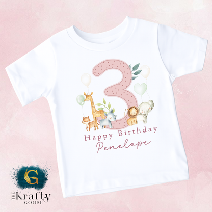 Jungle Safari Birthday T-Shirt or Sweatshirt - Pink Blue or Green Design