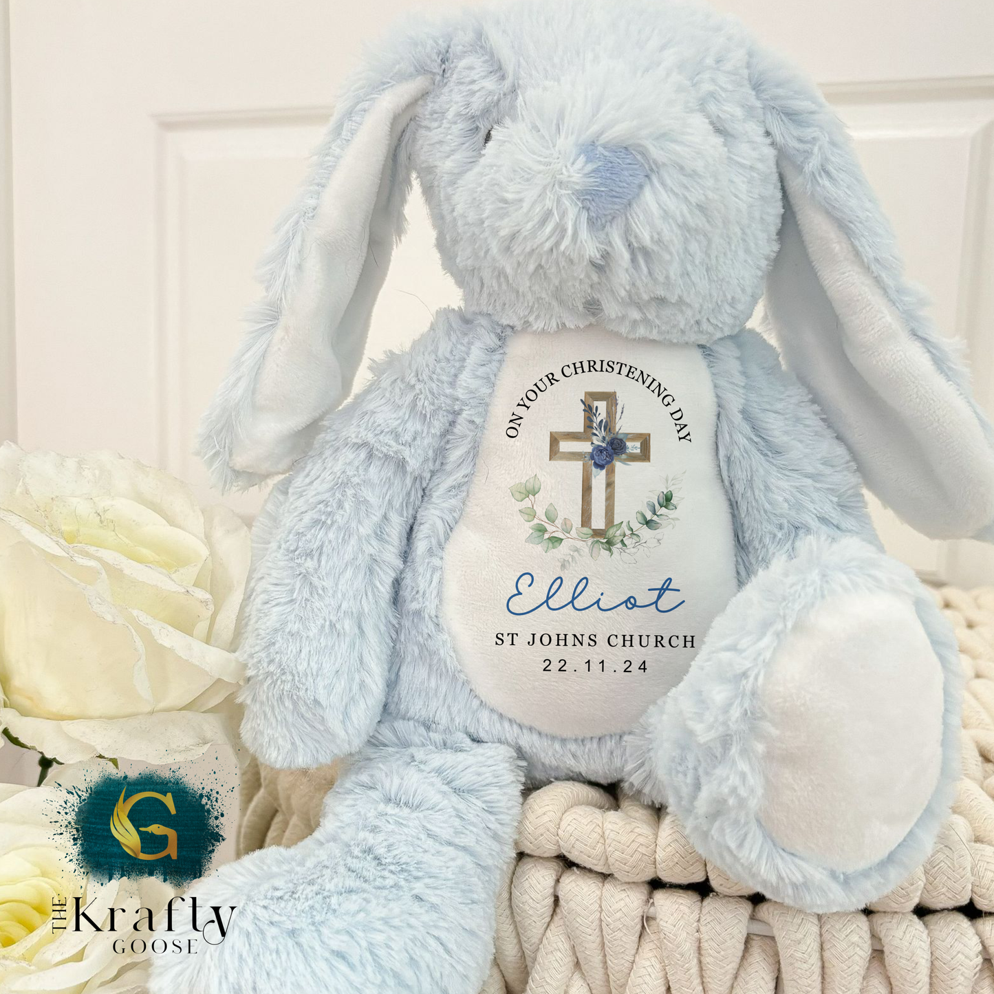 Christening Soft Toy - Flower Cross Design