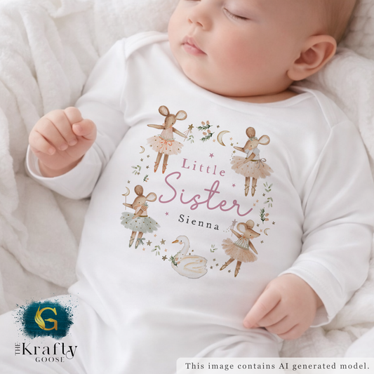 Matching Sister Outfit - Ballerina Mouse Wreath - T-Shirt, Sweatshirt, Baby Romper Vest Bib
