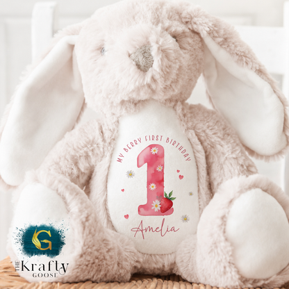 1st Birthday Bunny - Strawberry Berry 1st Birthday Bear