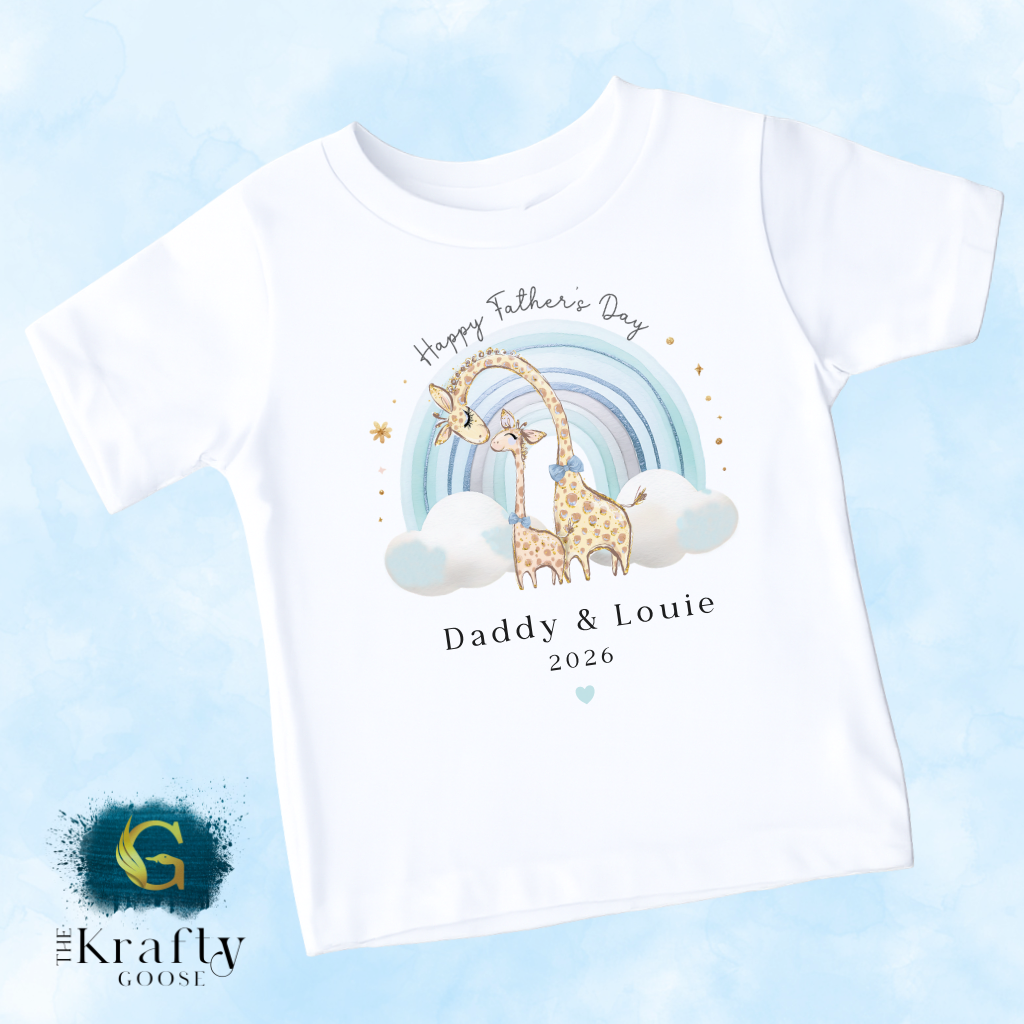Happy Fathers Day - Blue Rainbow Giraffe - T-Shirt - Vest - Sleepsuit Romper - Sweater