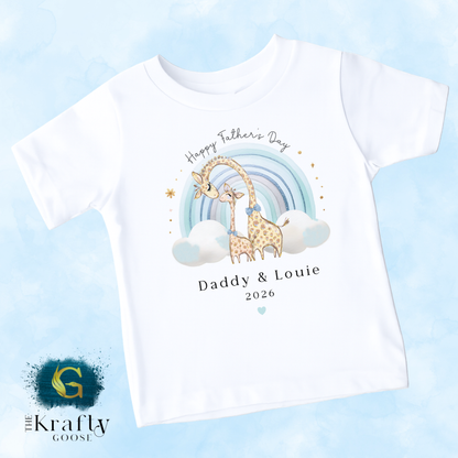 Happy Fathers Day - Blue Rainbow Giraffe - T-Shirt - Vest - Sleepsuit Romper - Sweater